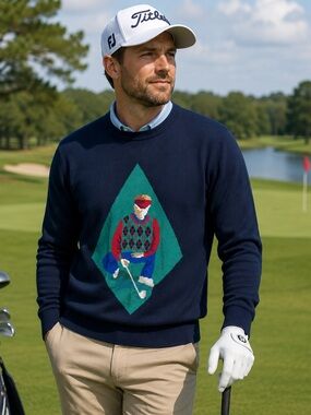 Pringle Size Large Blue Green Long Sleeve Men’s Golf Sweater Vintage